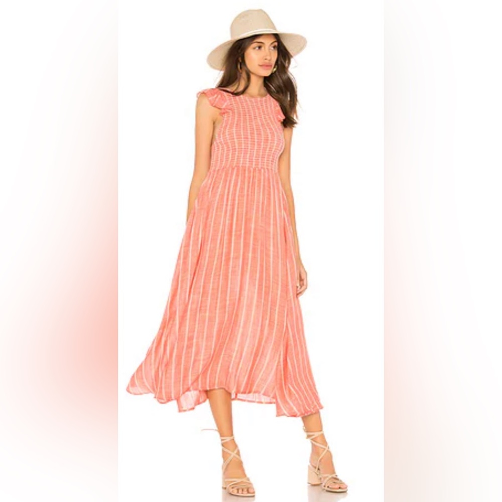 Free People Coral Striped Midi Dress